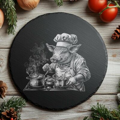 Tagliere in Ardesia per Cuoco Maiale | Incisione PNG Laser | Decorazione per Cucina