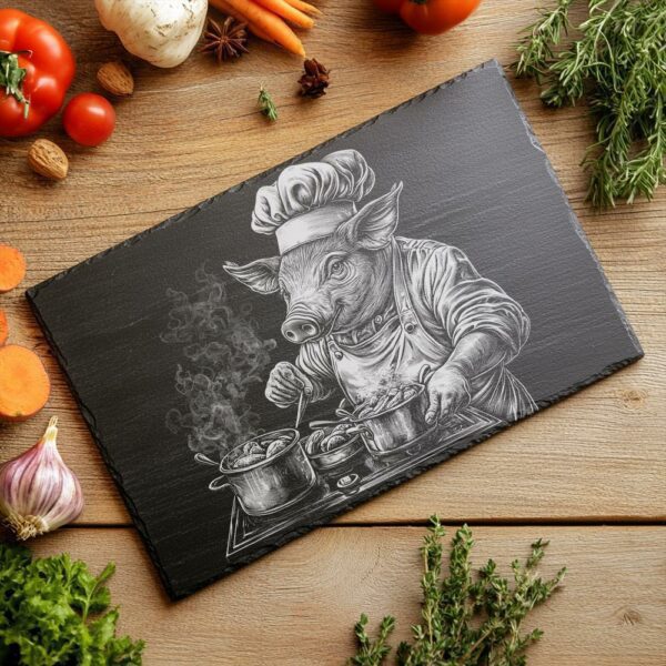 Pig Chef Slate Chopping Board | Laser Engraving