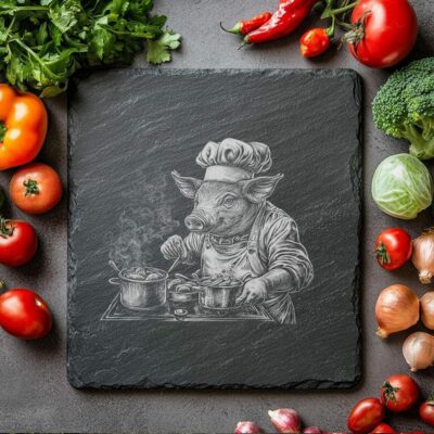 Pig Chef Slate Chopping Board | Laser Engraving