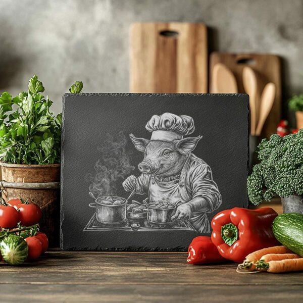 Pig Chef Slate Chopping Board | Laser Engraving