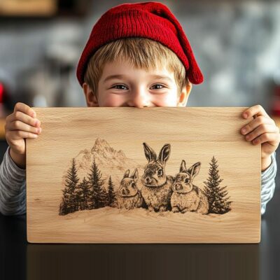 Rabbit Family Charcuterie Board Engraving | Christmas Kitchen