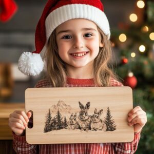 Gravierung Schneidebrett Kaninchenfamilie | Weihnachtsdeko Küche