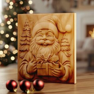 Santa Claus 3D Laser Engraving File – Smiling & Holding Gift | PNG