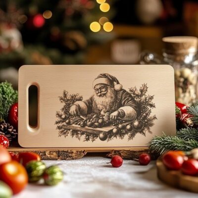 Santa Cooking Charcuterie Board Engraving | PNG for Kitchen Decor