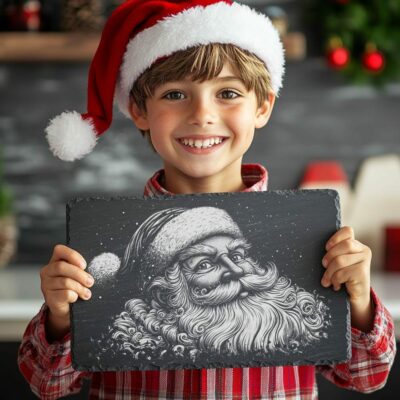 ,,Santa Head Slate Cheese Board| Weihnachts-Laserengravierungsdatei