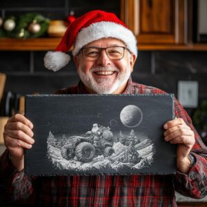 Tabla para cortar queso de pizarra con Papá Noel en Monster Truck | Archivo láser navideño