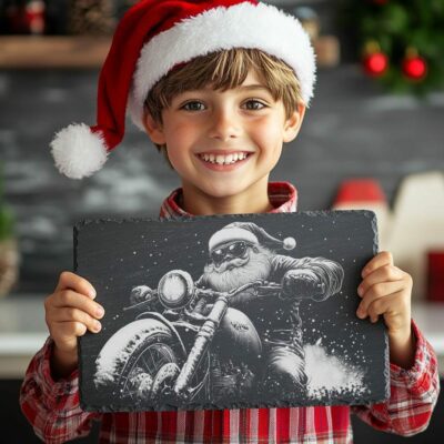 Santa on Motorcycle Slate Cheese Board | Cool