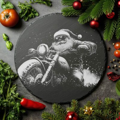 Santa on Motorcycle Slate Cheese Board | Cool