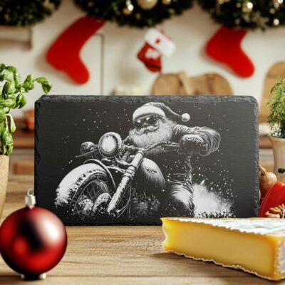 Santa on Motorcycle Slate Cheese Board | Cool