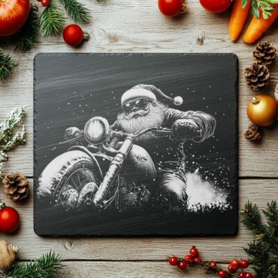 Santa on Motorcycle Slate Cheese Board | Cool