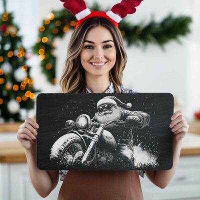 Santa on Motorcycle Slate Cheese Board | Cool