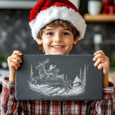 Santa on Reindeer Slate Cheese Board | Laser