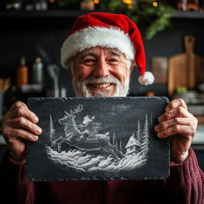 Santa on Reindeer Slate Cheese Board | Laser