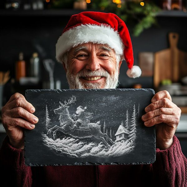 Santa on Reindeer Slate Cheese Board | Laser