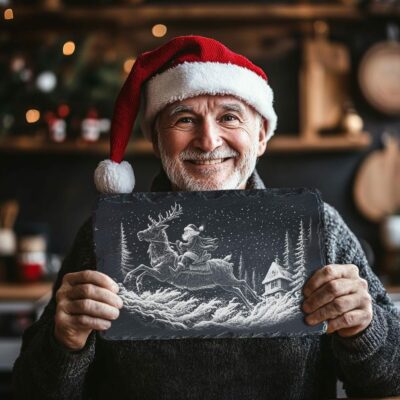 Santa on Reindeer Slate Cheese Board | Laser