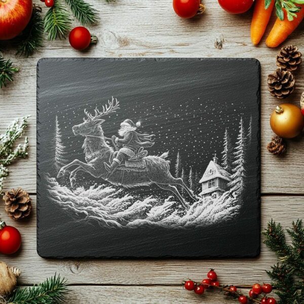 Santa on Reindeer Slate Cheese Board | Laser