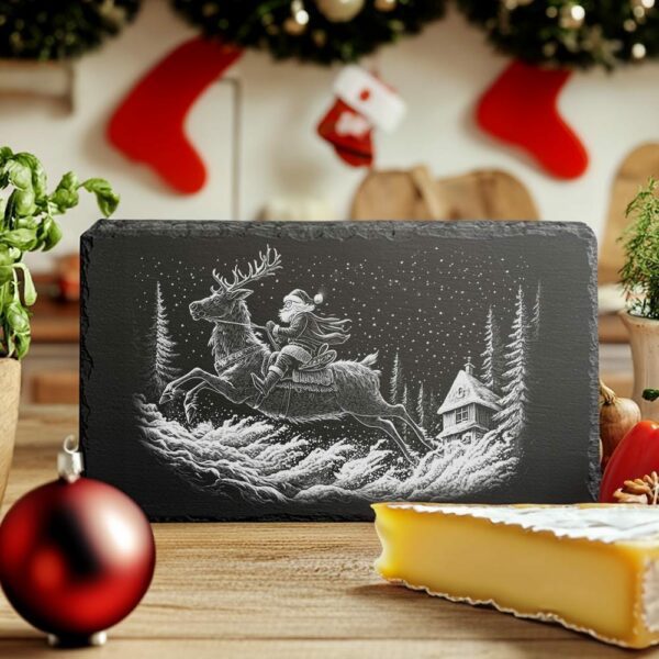 Santa on Reindeer Slate Cheese Board | Laser