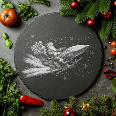 Santa on Rocket Sleigh Slate Cheese Board |