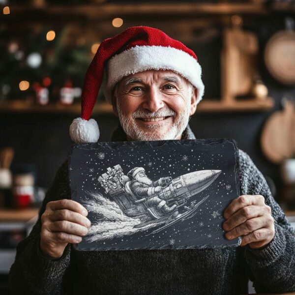 Santa on Rocket Sleigh Slate Cheese Board |