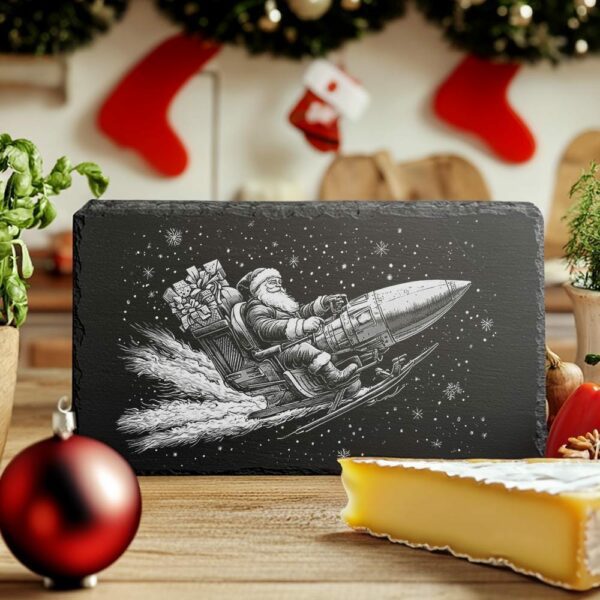 Santa on Rocket Sleigh Slate Cheese Board |