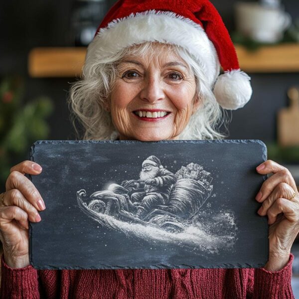 Santa on Snowmobile Slate Cheese Board | Christmas