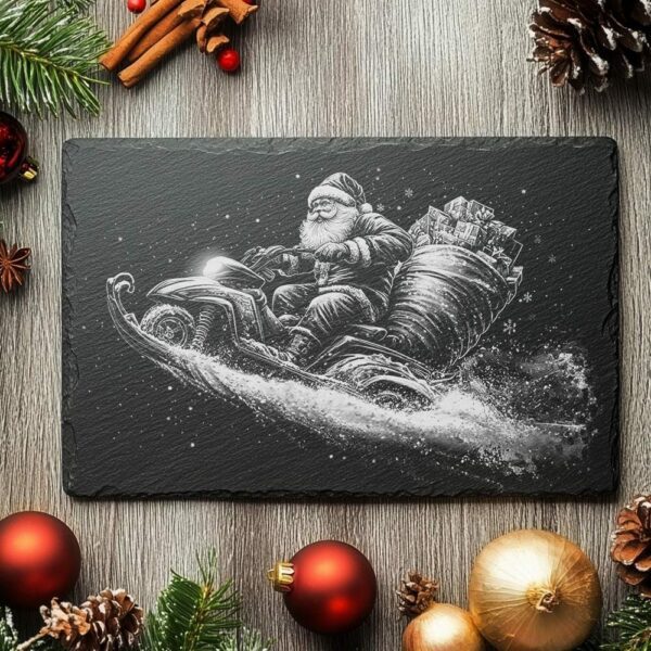 Santa on Snowmobile Slate Cheese Board | Christmas