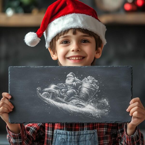 Santa on Snowmobile Slate Cheese Board | Christmas