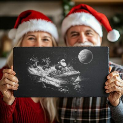 Santa on Speedboat Slate Cheese Board | Christmas