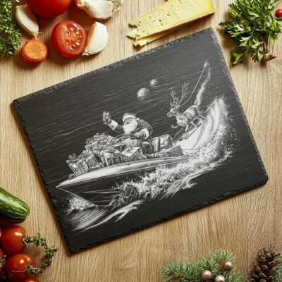 Santa auf Schnellboot Schiefer-Käsebrett | Weihnachts-Laser-Gravurdatei