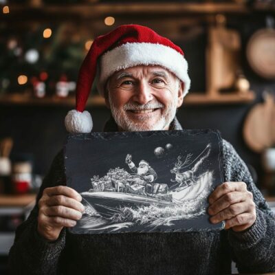 Santa on Speedboat Slate Cheese Board | Christmas