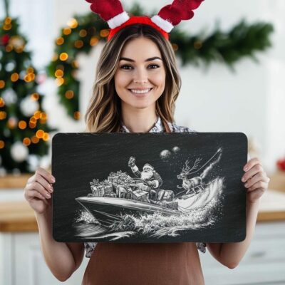 Santa on Speedboat Slate Cheese Board | Christmas