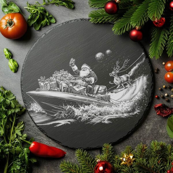 Santa on Speedboat Slate Cheese Board | Christmas