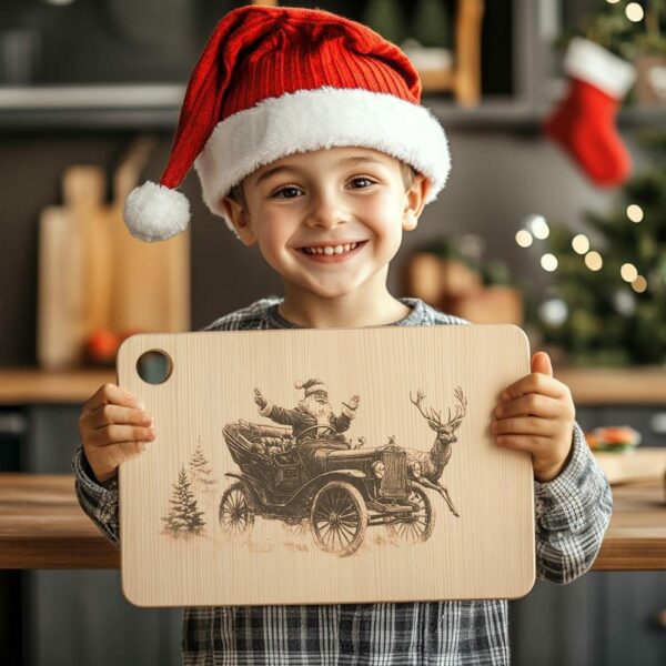 Santa on Vintage Car Charcuterie Board Engraving -