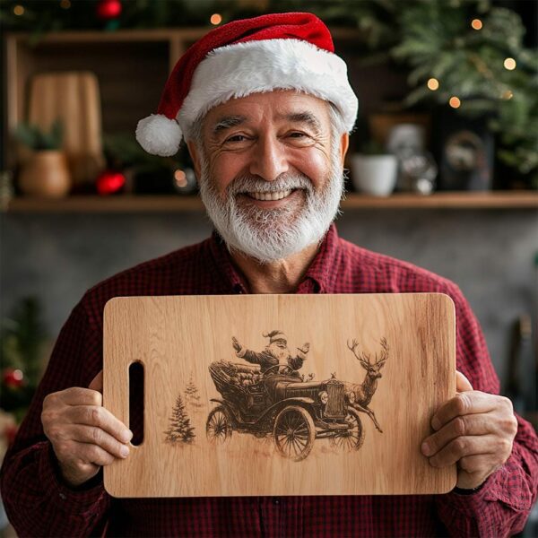 Santa on Vintage Car Charcuterie Board Engraving -