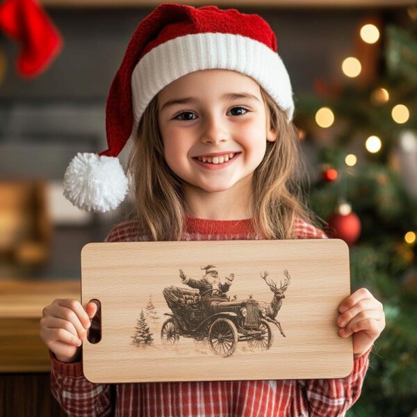 Santa on Vintage Car Charcuterie Board Engraving -