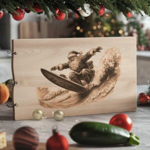 Santa Surfing Charcuterie Board Laser Engraving | PNG Image Download