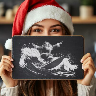 Santa Surfing Slate Cheese Board | Christmas Laser