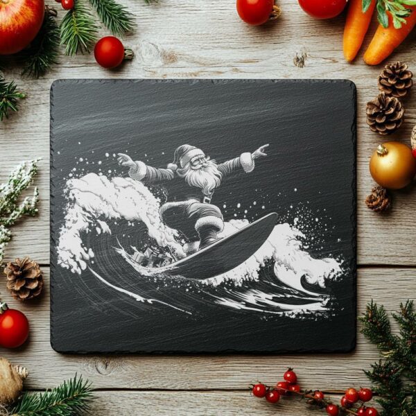 Santa Surfing Slate Cheese Board | Christmas Laser