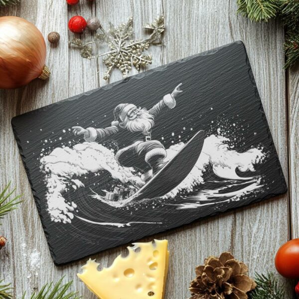 Santa Surfing Slate Cheese Board | Christmas Laser