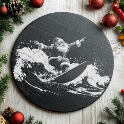 Santa Surfing Slate Cheese Board | Christmas Laser