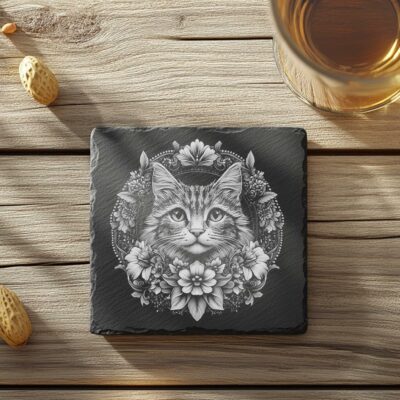 Slate Coaster File | Cat 3D Illusion PNG