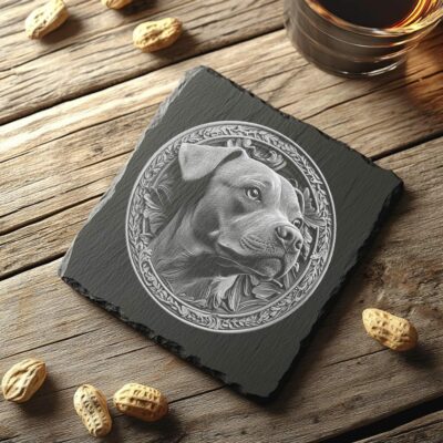 Slate Coaster File | Dog & Flower 3D