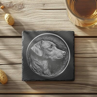 Slate Coaster File | Dog & Flower 3D