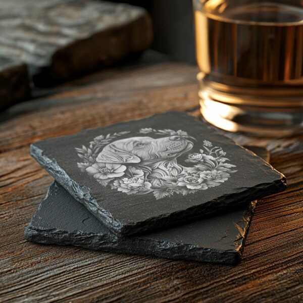 Slate Coaster File | Dog & Flower 3D