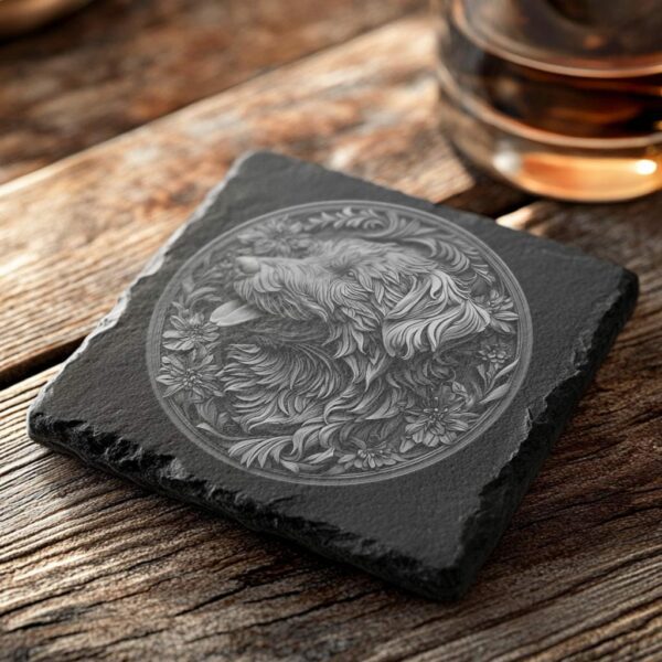 Slate Coaster File | Dog & Flower 3D