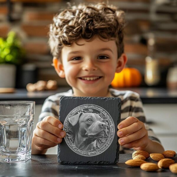 Slate Coaster File | Dog & Flower 3D