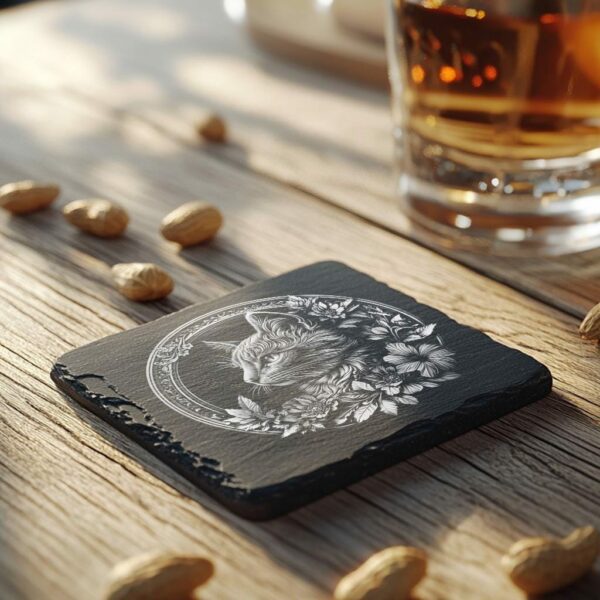 Slate Coaster File | Dog & Flower 3D