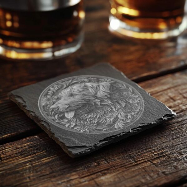 Slate Coaster File | Dog & Flower 3D