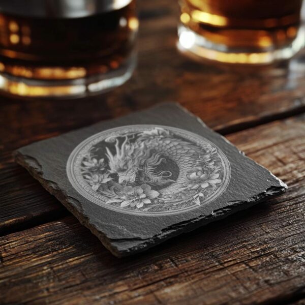 Slate Coaster File | Dragon 3D Illusion PNG