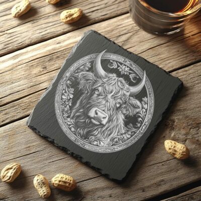 Slate Coasters Datei | Highland Cow 3D Illusion PNG Dekor